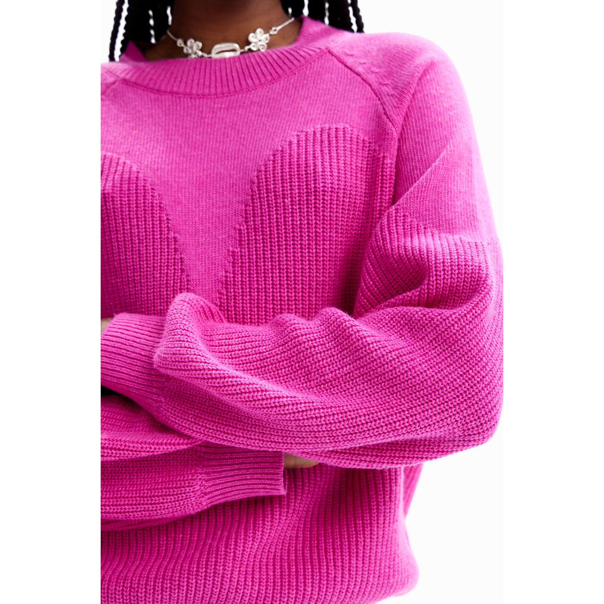 Pull uni transparences rose, DESIGUAL