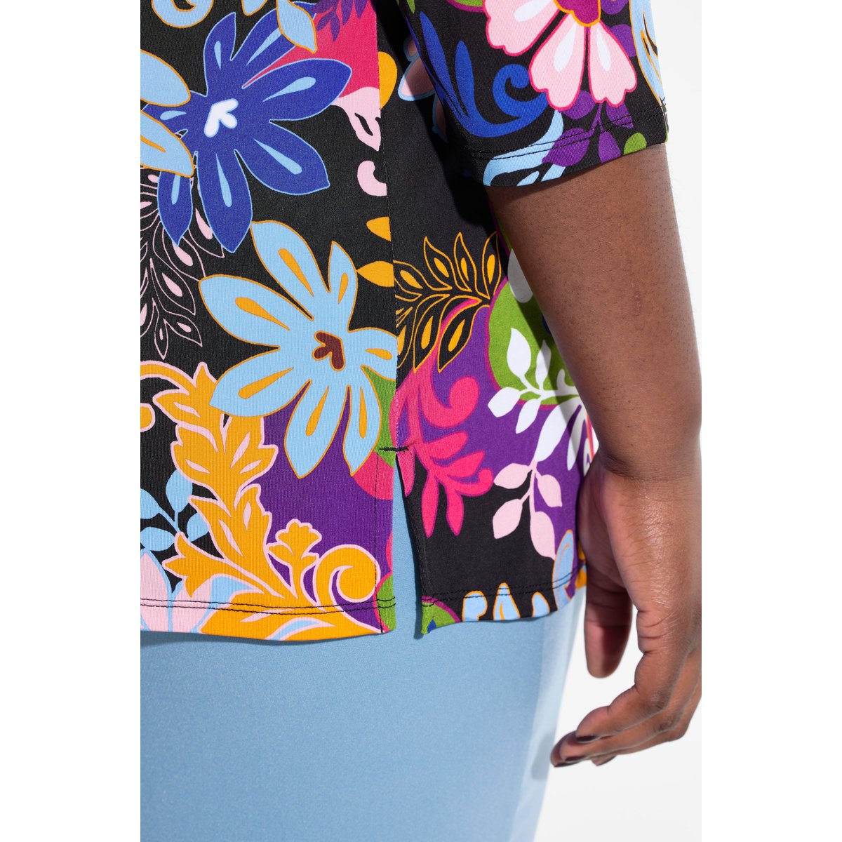 T-shirt en tissu fluide, pli fantaisie noir, ULLA POPKEN