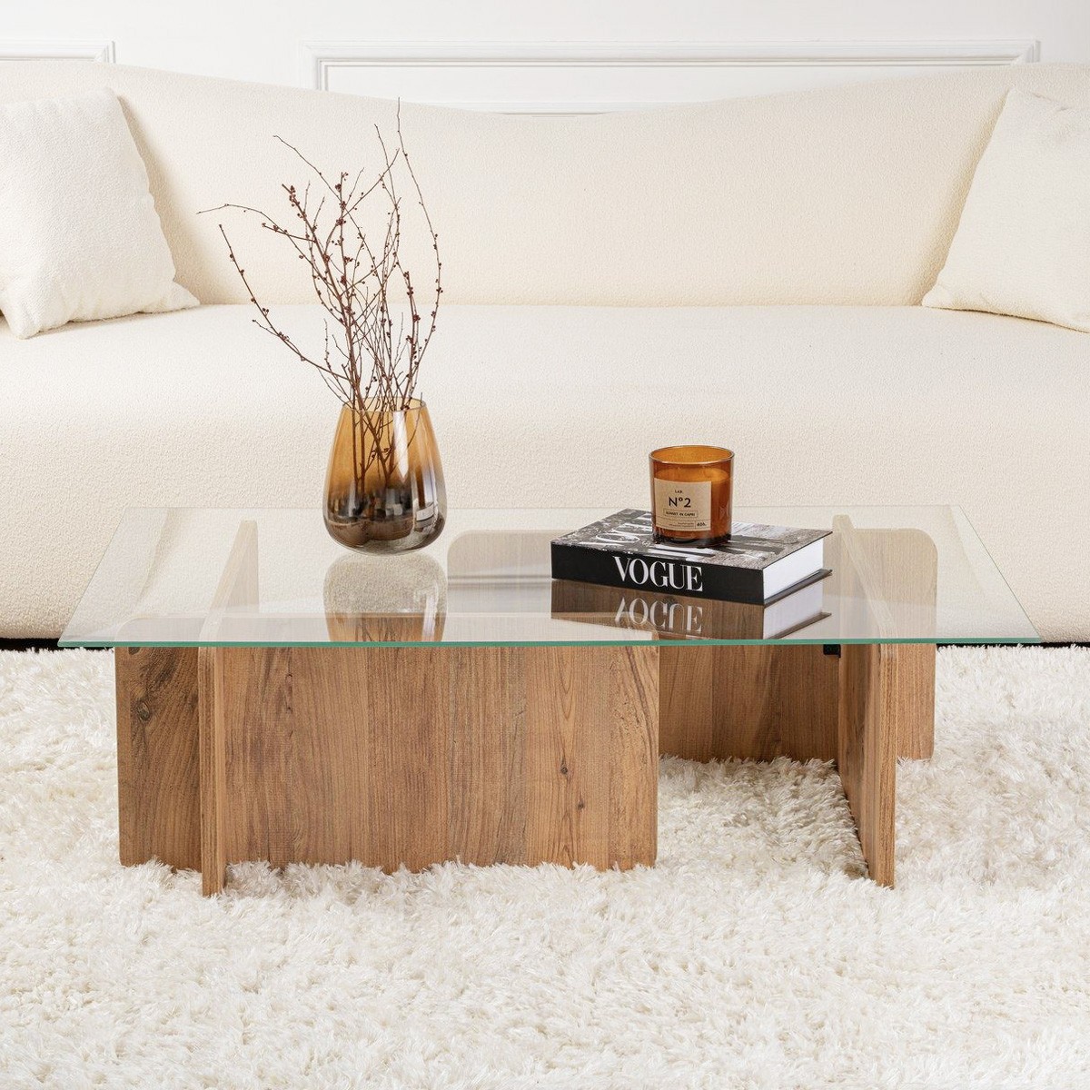 Table basse rectangulaire en verre - NAELIS bois, HOMIFAB