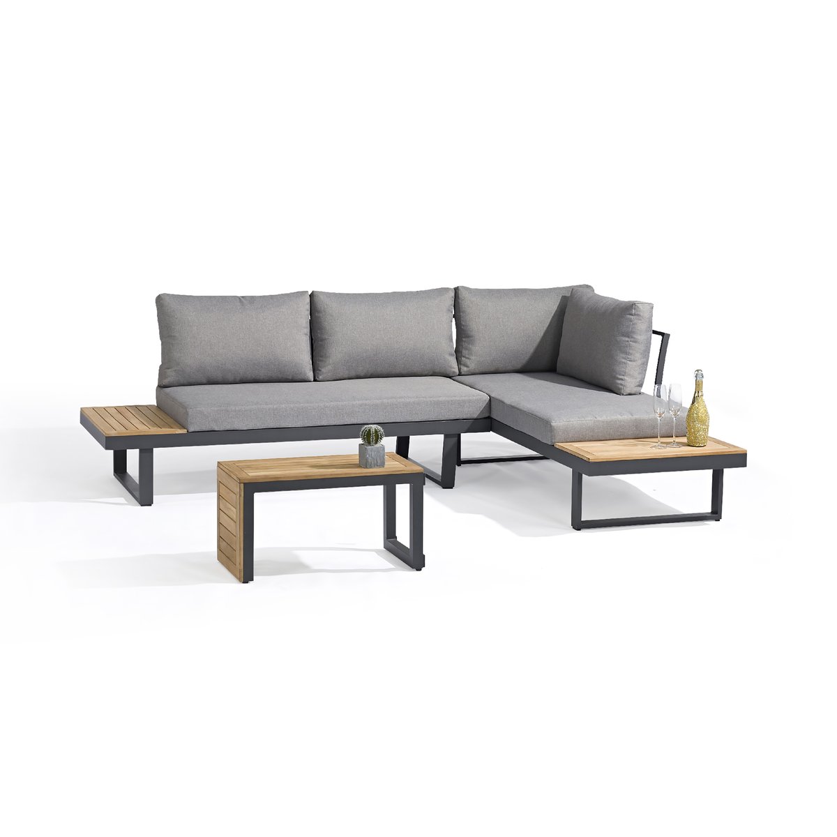 Salon de jardin 4 places en bois d' et aluminium TOKYO gris anthracite, DCB GARDEN