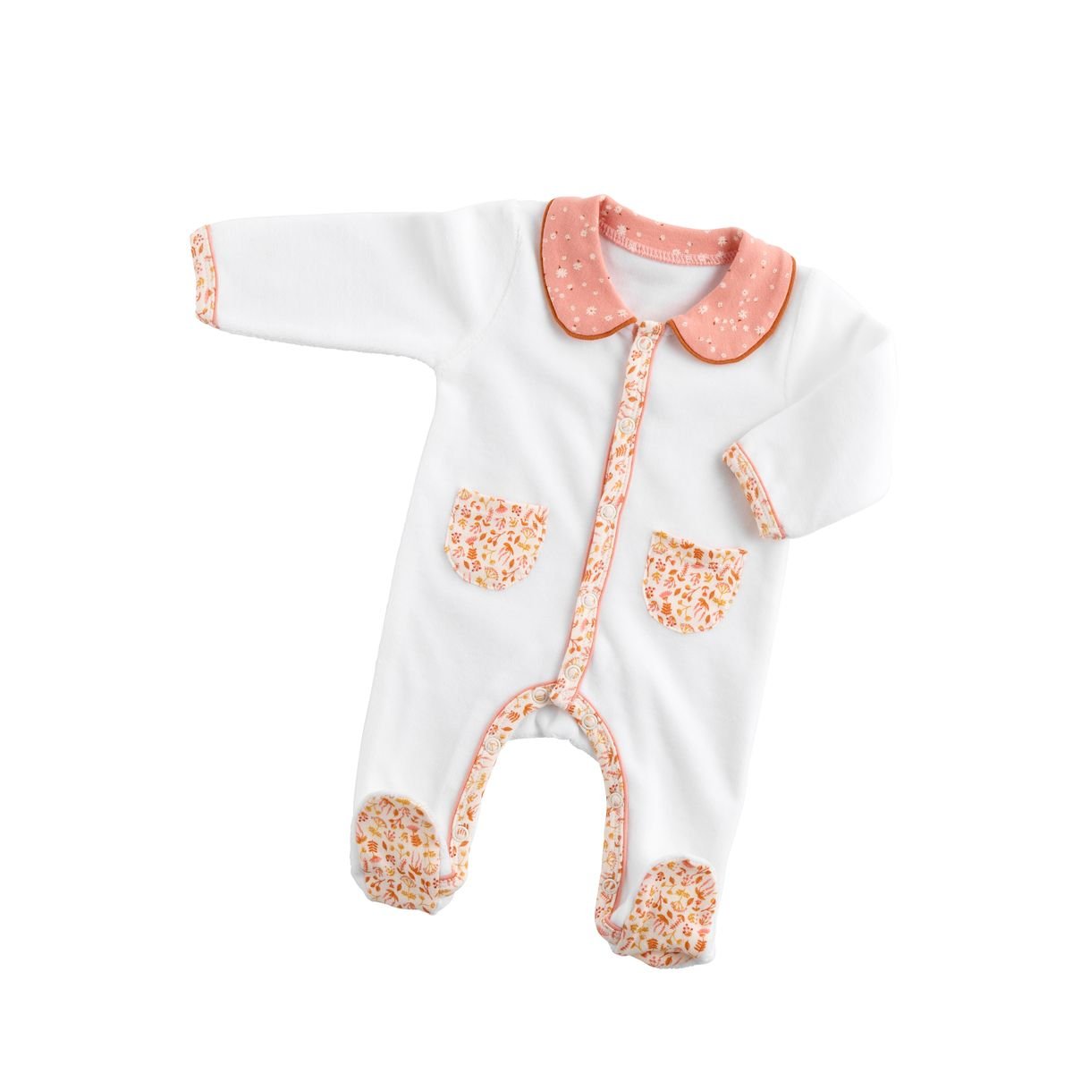Pyjama bébé en coton blanc/rose, SAUTHON