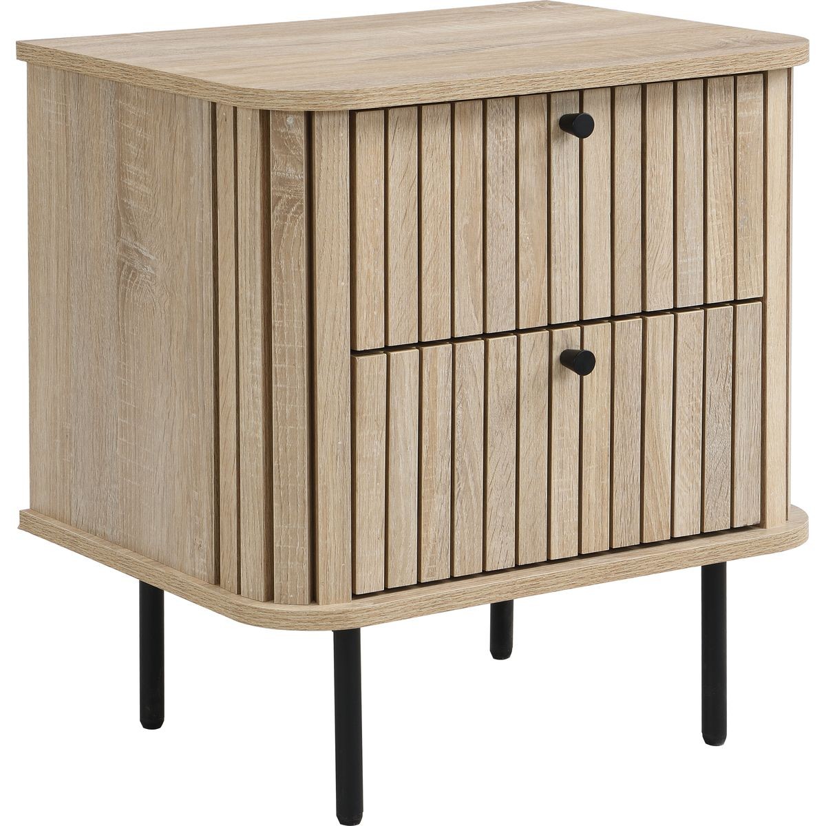 Table de chevet 2 tiroirs rainurés - SOLNA chêne, HOMIFAB