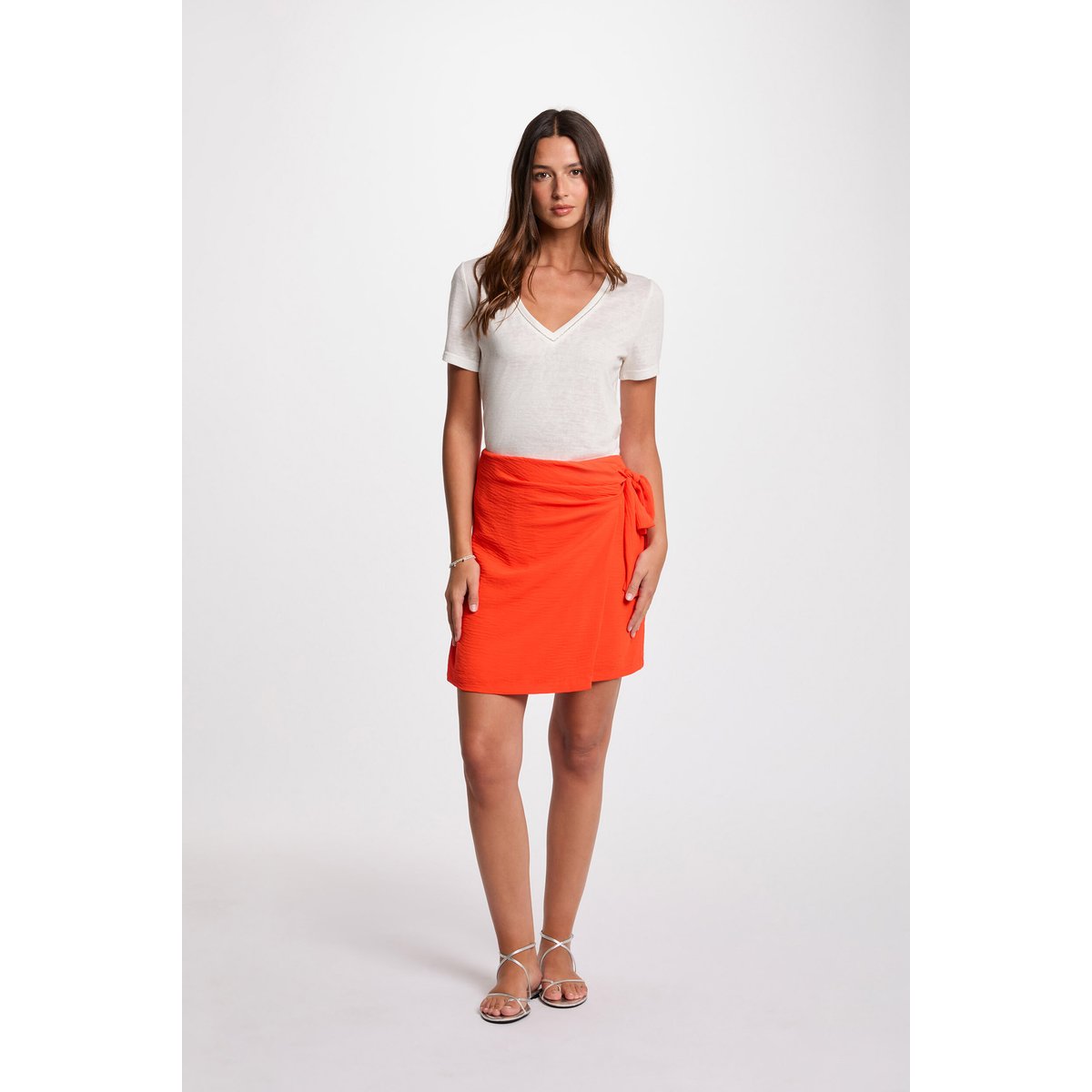 Jupe portefeuille drapée orange foncé, MORGAN