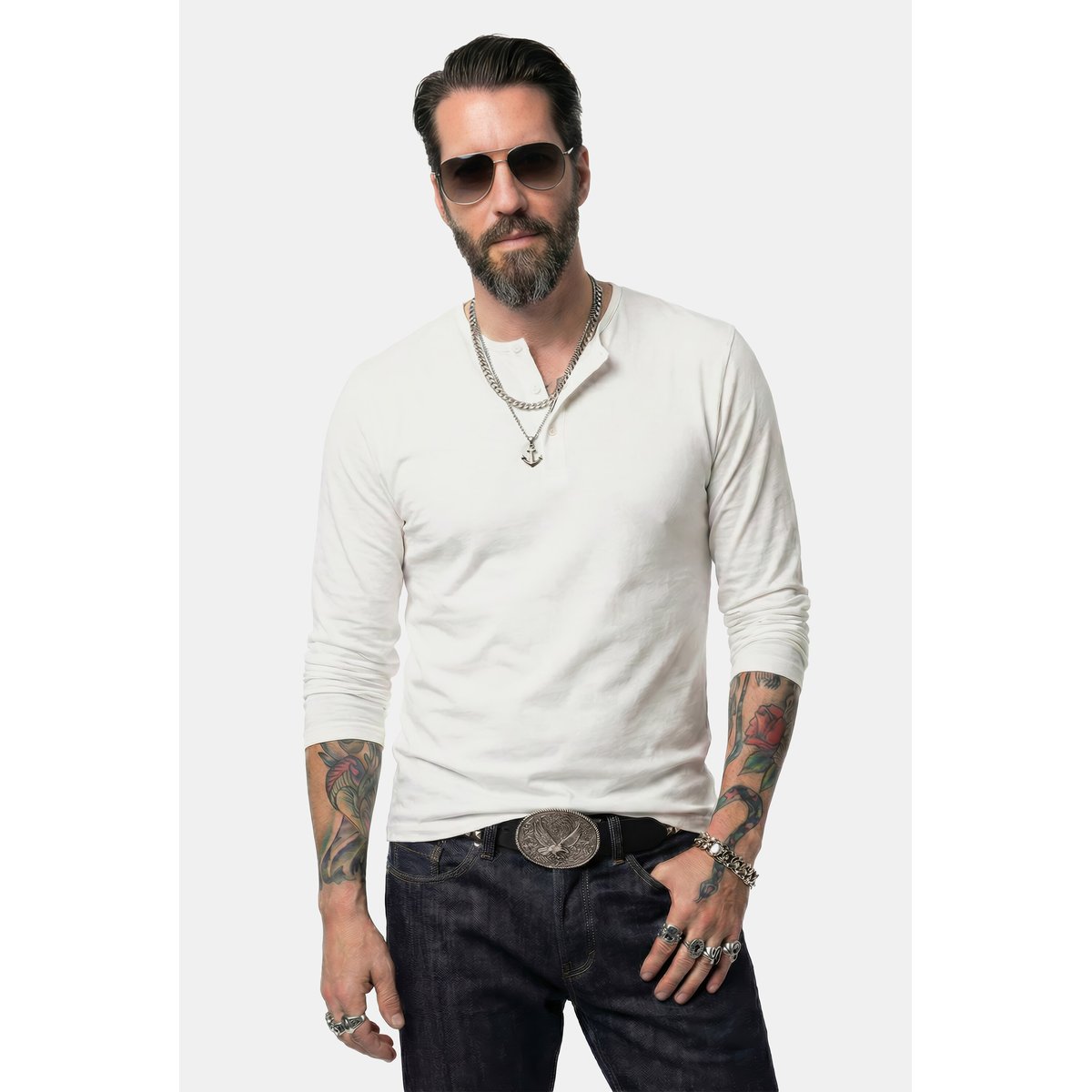 T-shirt Henley blanc neige, JP1880