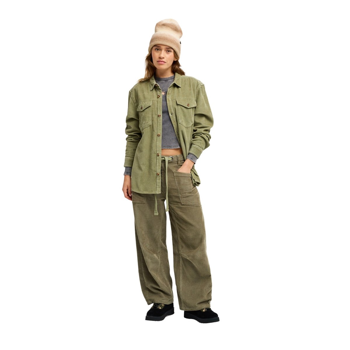 Chemise manches longues en velours côtelé LET IT GO CORD. vert oil green, ROXY