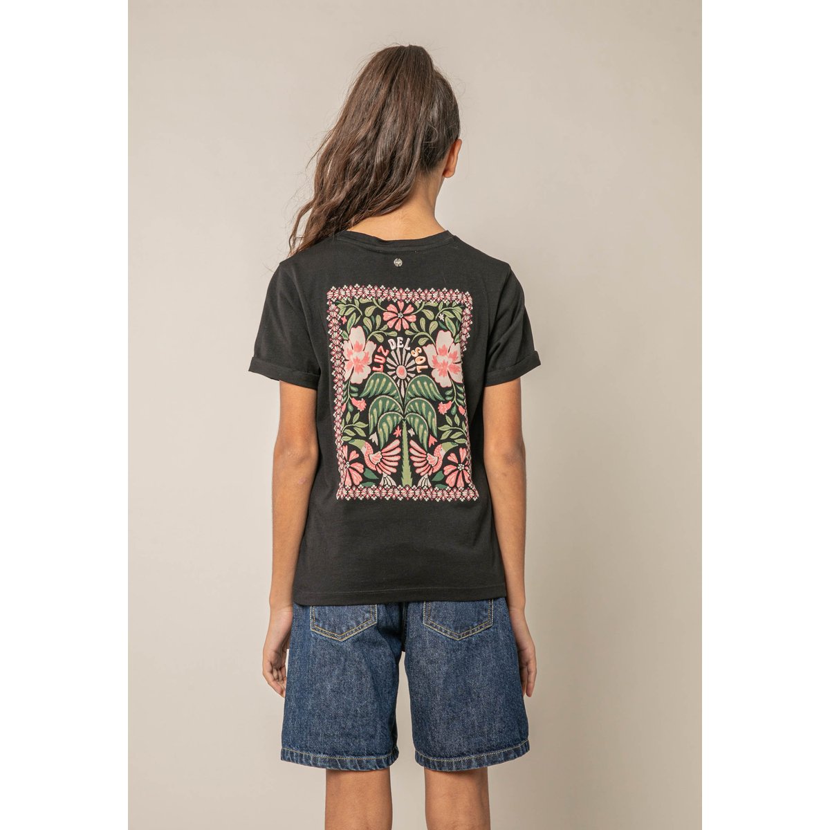 T-shirt fille en coton LUZIA noir, DEELUXE
