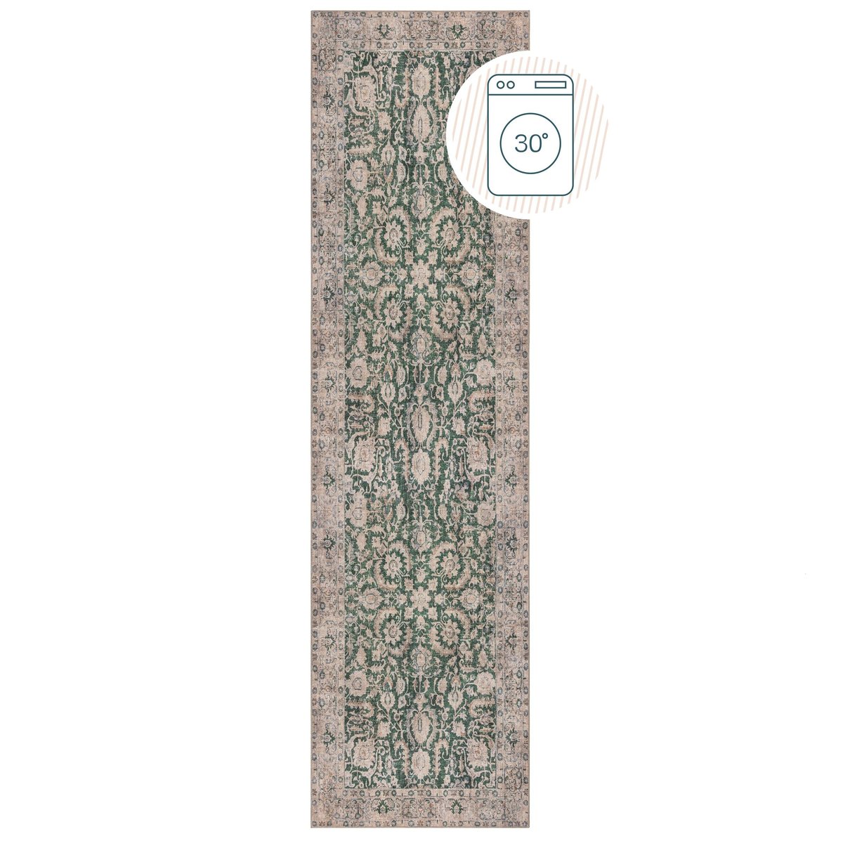 Tapis de couloir lavable BEAU FLORAL vert, FLAIR RUGS