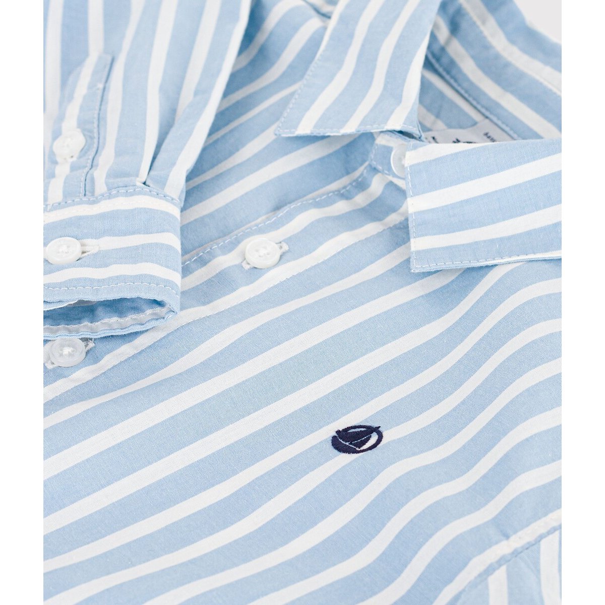 Striped Cotton Shirt with Long Sleeves blue striped/white, PETIT BATEAU