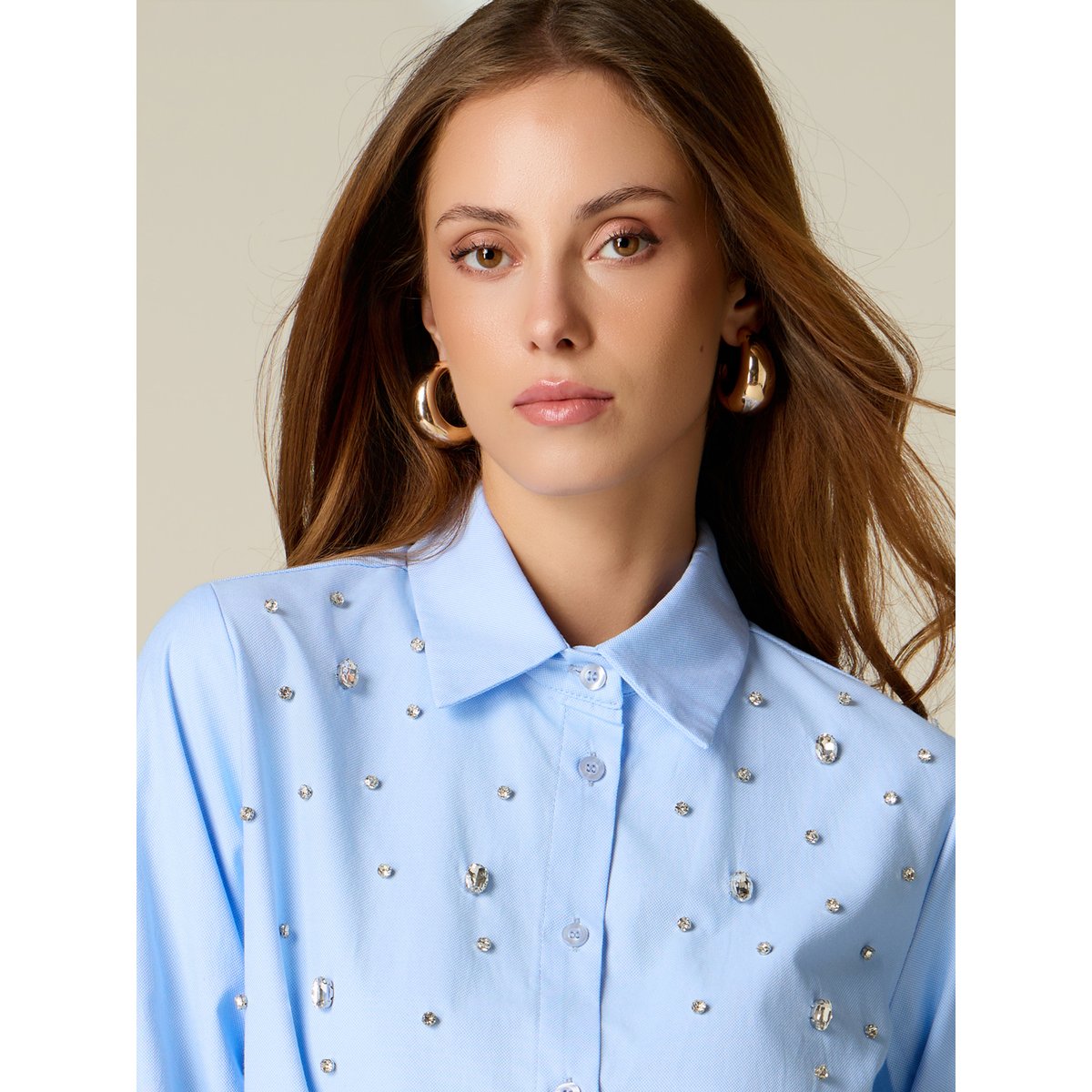Chemise oversize avec strass crystal light - blue, OLTRE