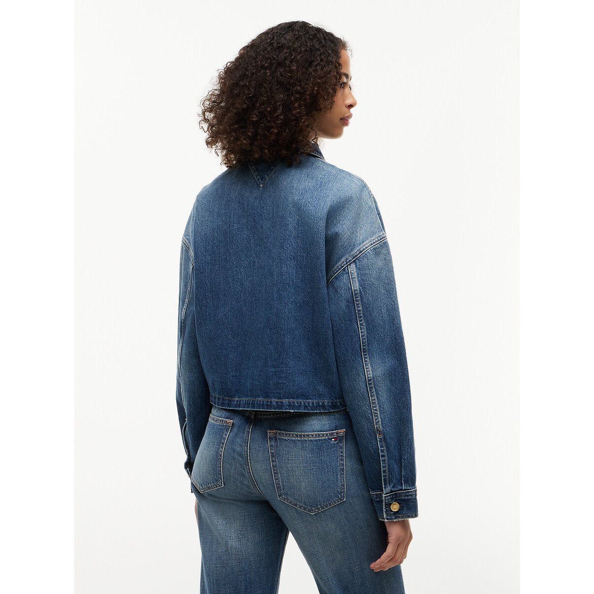 Giacca corta in jeans con morso e bandiera denim, TOMMY HILFIGER