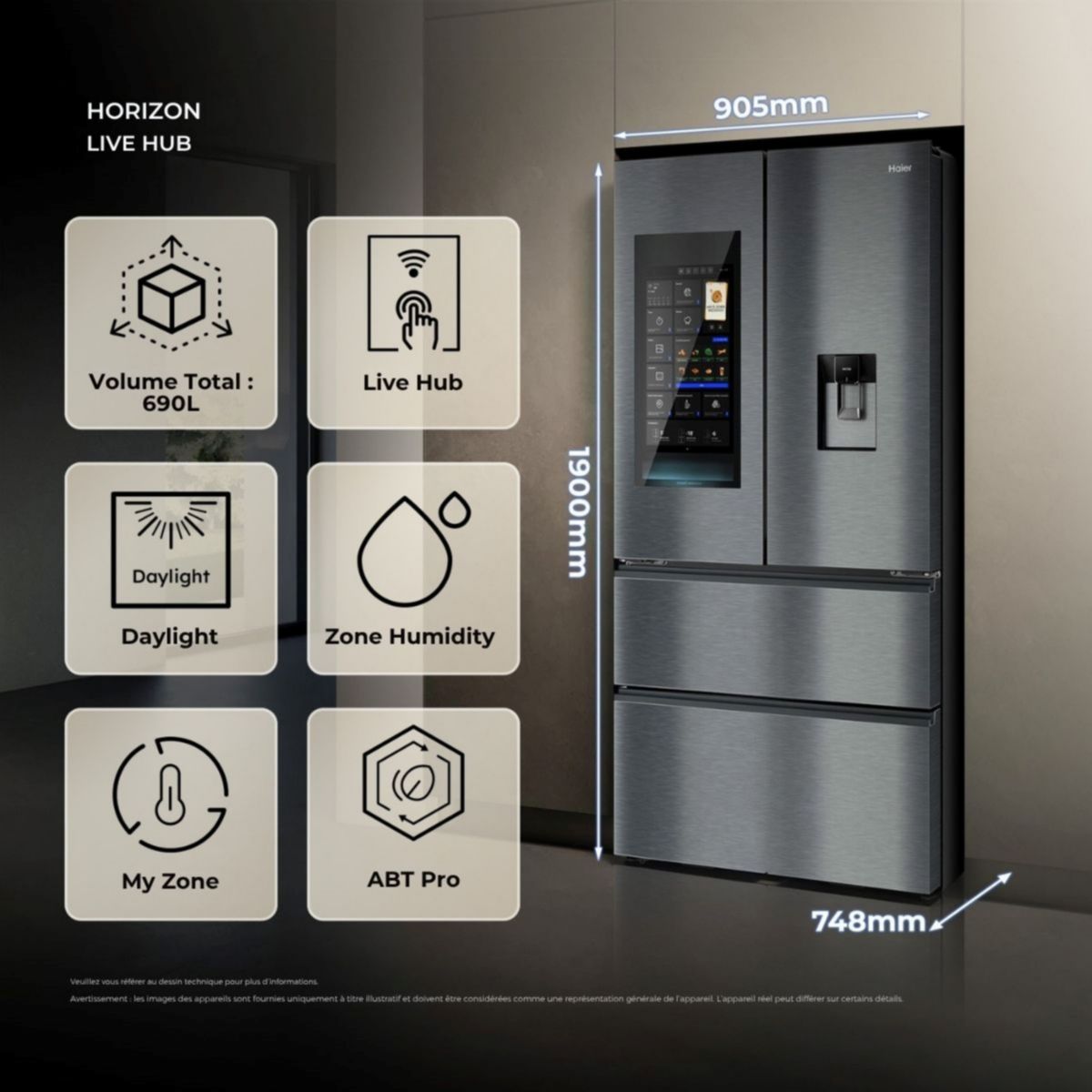 Réfrigérateur multi portes HFW99F19ESSB couleur unique, HAIER
