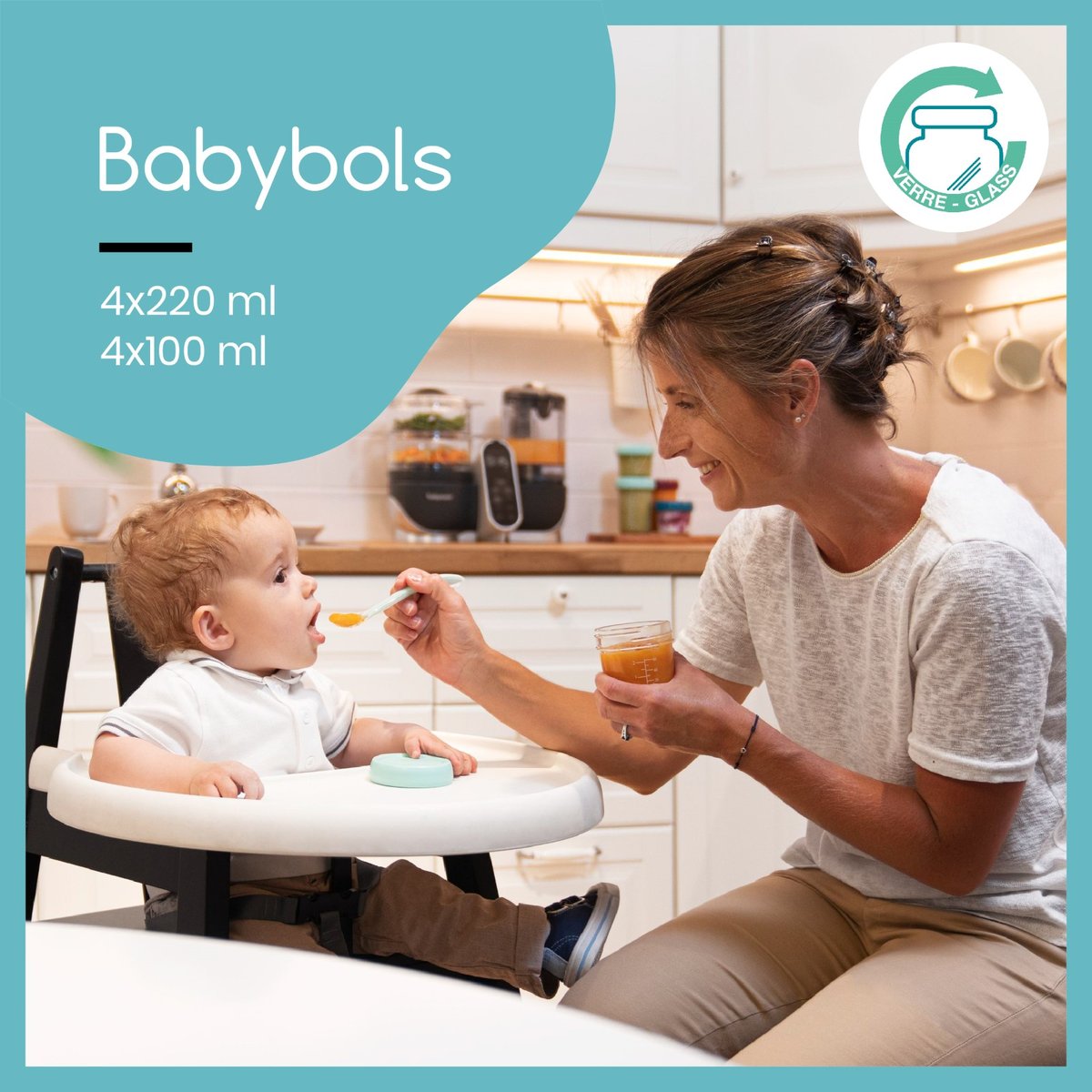 Pots de conservation en verre et livre de recettes transparent, BABYMOOV