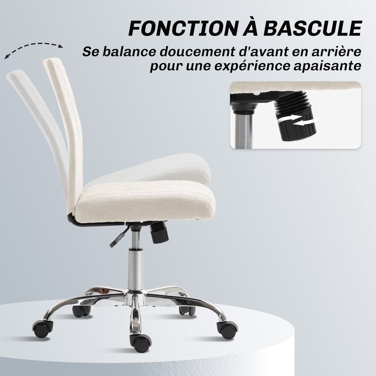 Chaise de bureau Tissu aspect lin (100% crème, HOMCOM