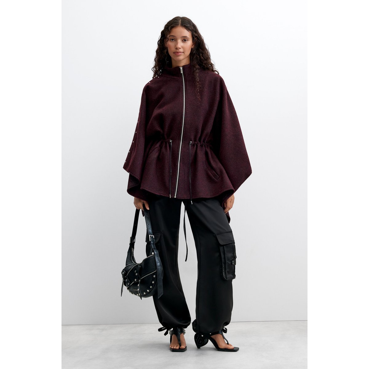 Poncho à fermeture éclair avec ceinture rouge, DESIGUAL