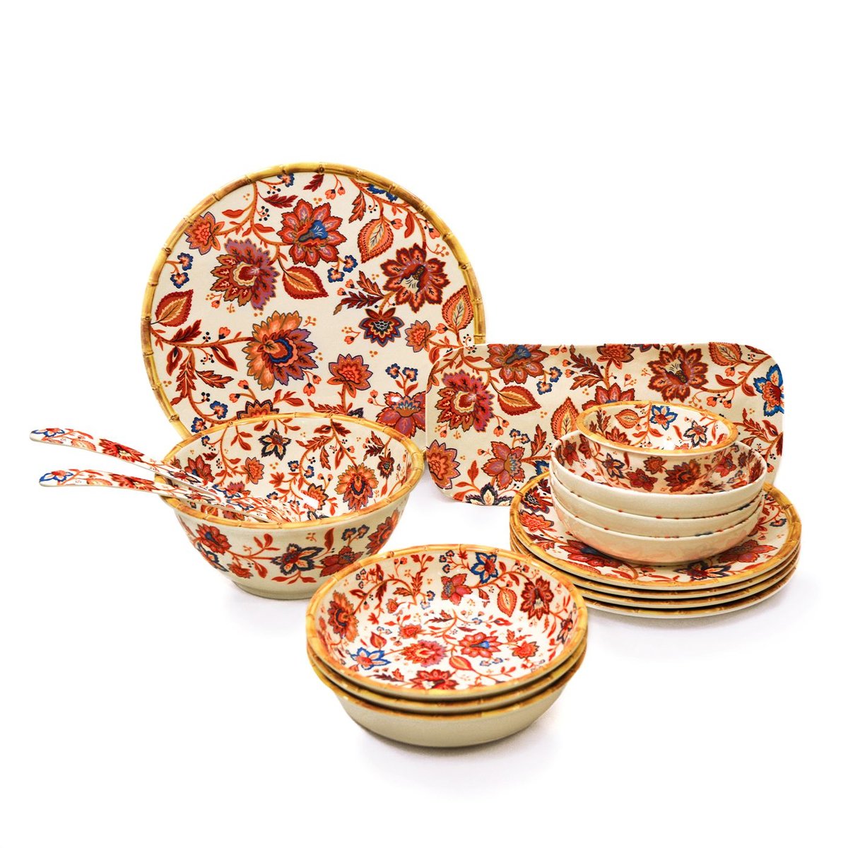 Plateau de service Jaipur 50 cm beige / rouge, LES JARDINS DE LA COMTESSE