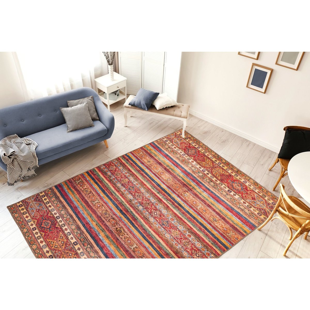 Tapis rectangulaire tissé en polyester Faye 725 multicolore et rouge, ARTE ESPINA