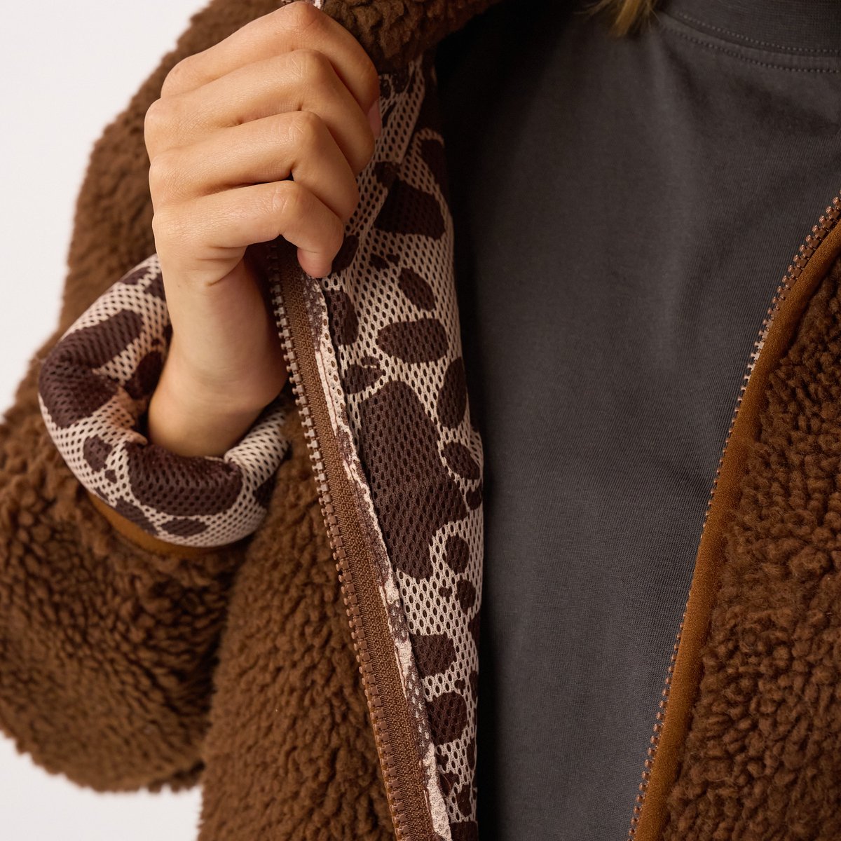 Veste sherpa zippée manches longues marron, BILLYBELT