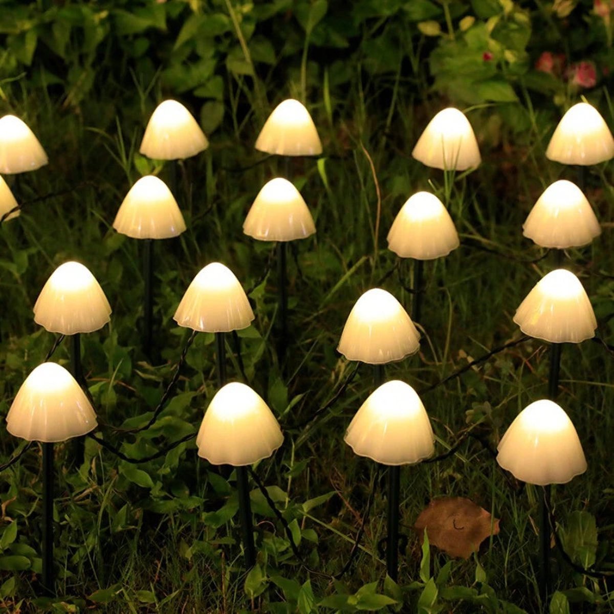 Lot de 10 mini champignons solaires CHAMPY blanc, LUMISKY