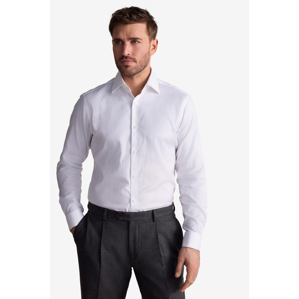 Chemise poignets doubles signature blanc, NEXT