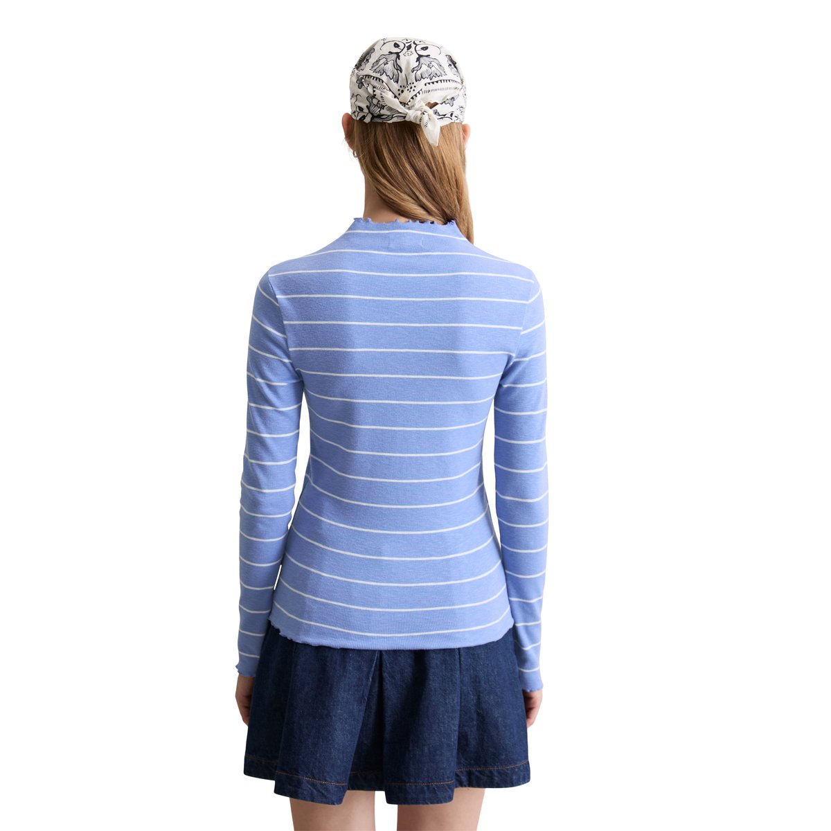 T-shirt long à côtes slim en jersey stretch en coton organique bleu moyen, MARC O’POLO DENIM