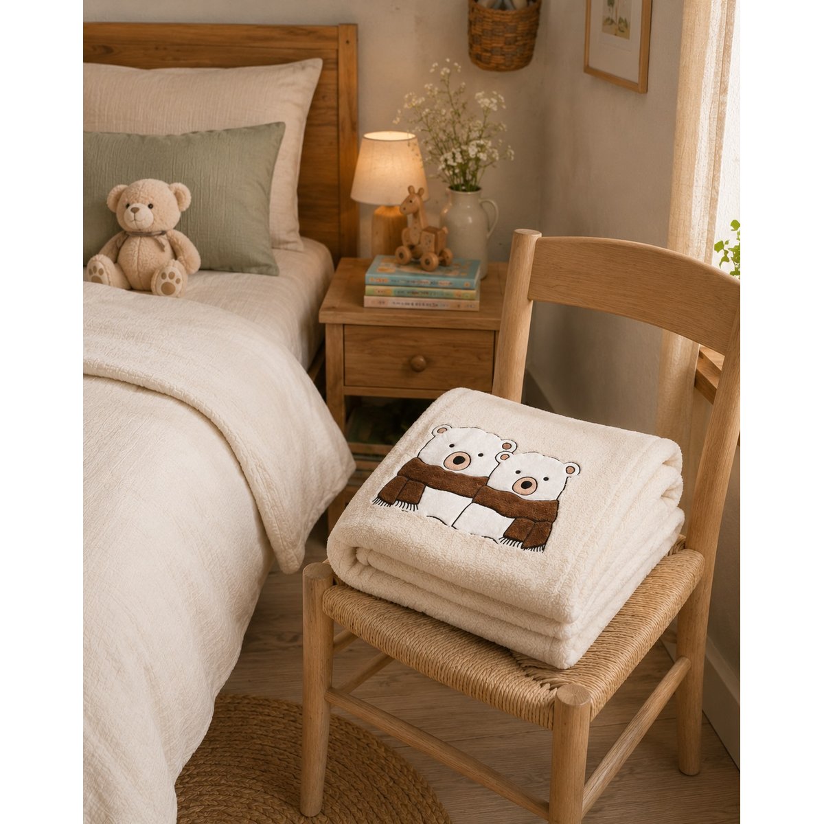 Plaid a poils doux Couple Ours beige, EDEN