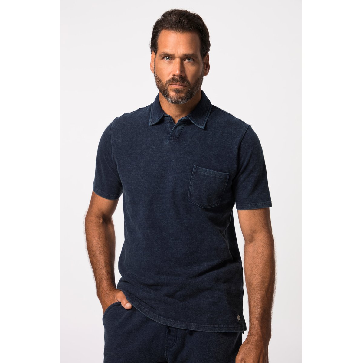Polo manches courtes en maille piquée jean bleu foncé, JP1880