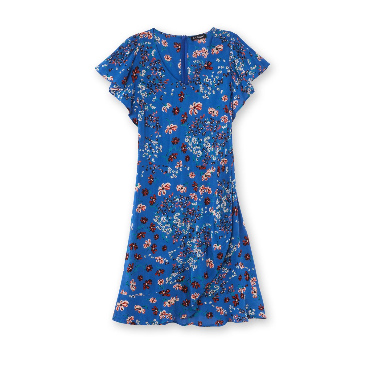 Robe volantée encolure V imprimé bleu, DAXON