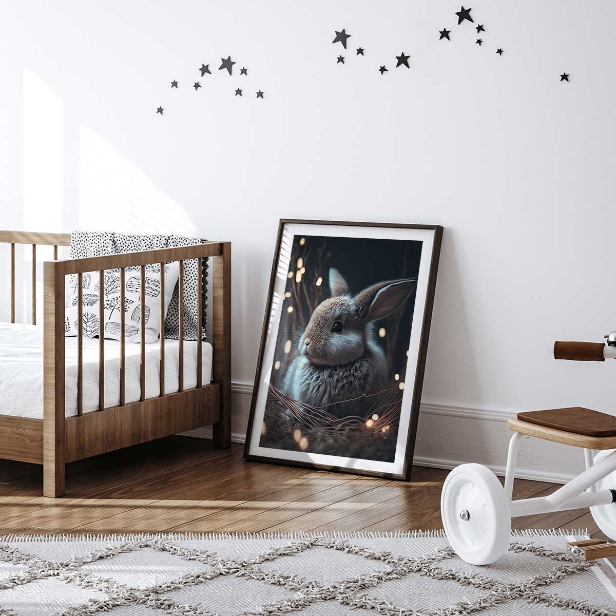 Affiche enfant lapin dans le nid affiche seule, HEXOA