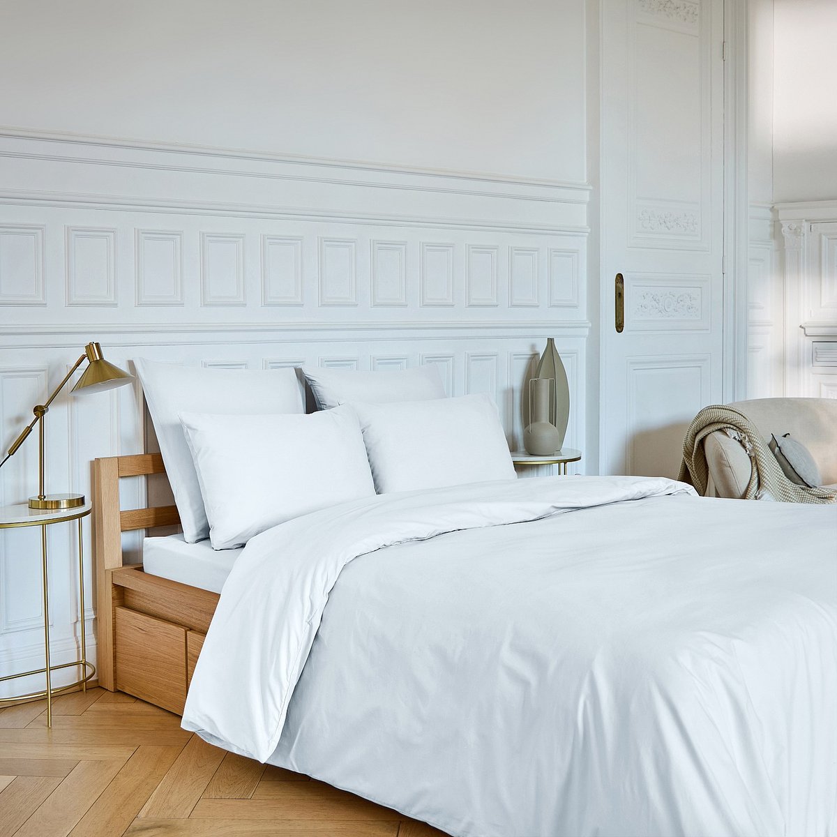 Housse de couette percale AMANCE blanc, HABITAT