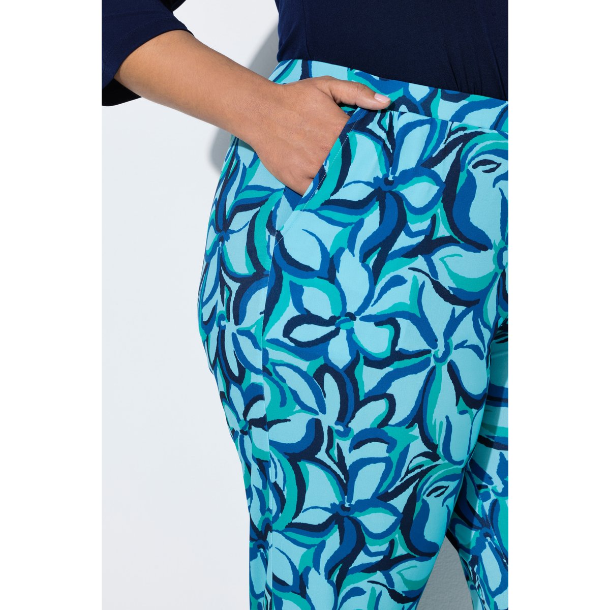 Pantalon 7/8 en jersey marine, ULLA POPKEN