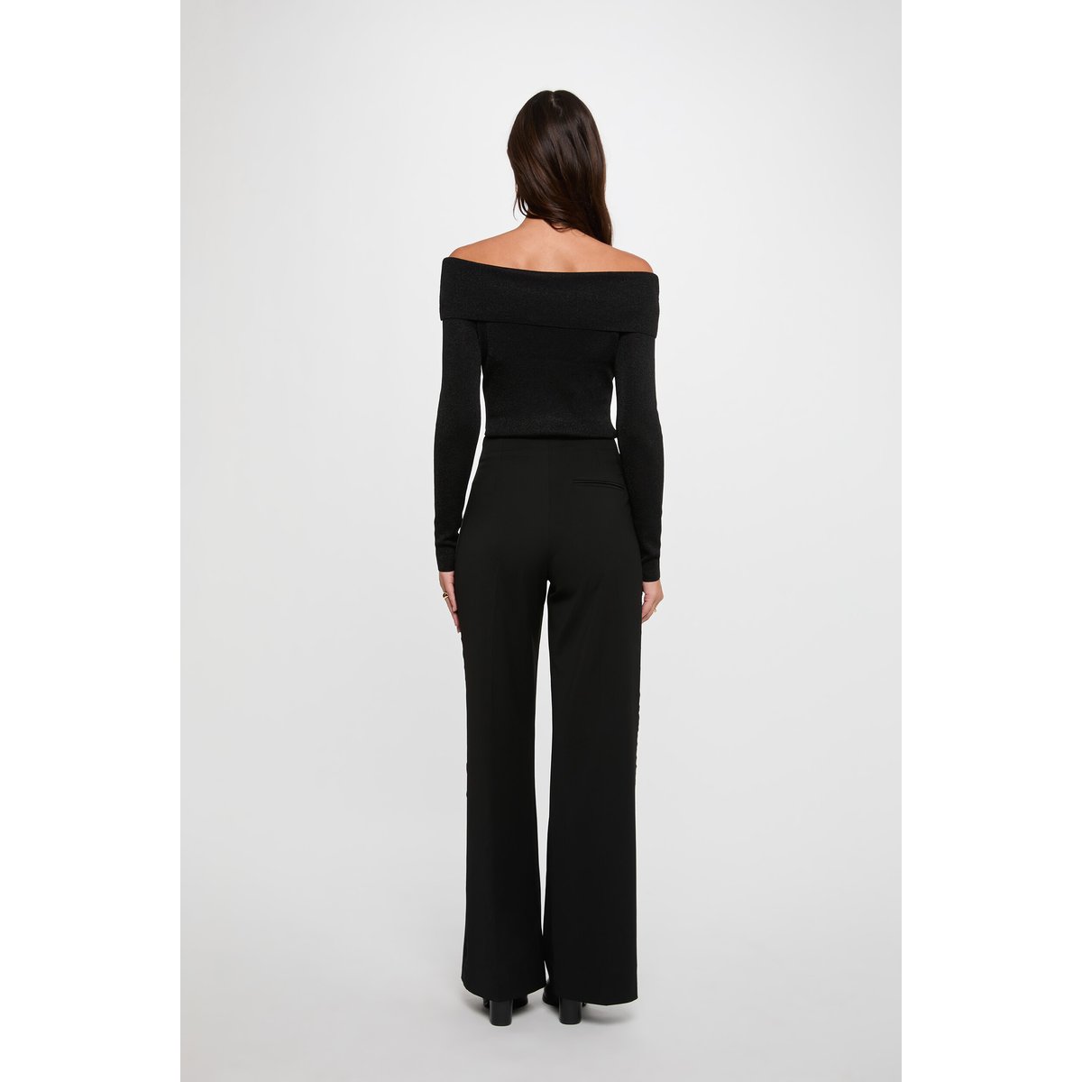 Pull col bardot métallisé noir, MORGAN