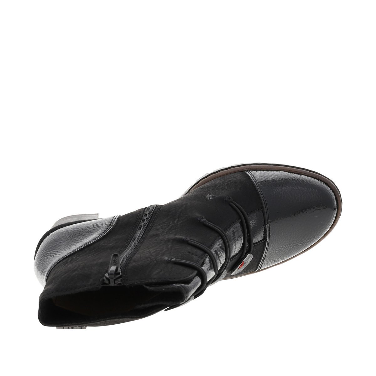 Boots noires à talon décroché haut et à zip avec faux boutons et élastiques noires, RIEKER