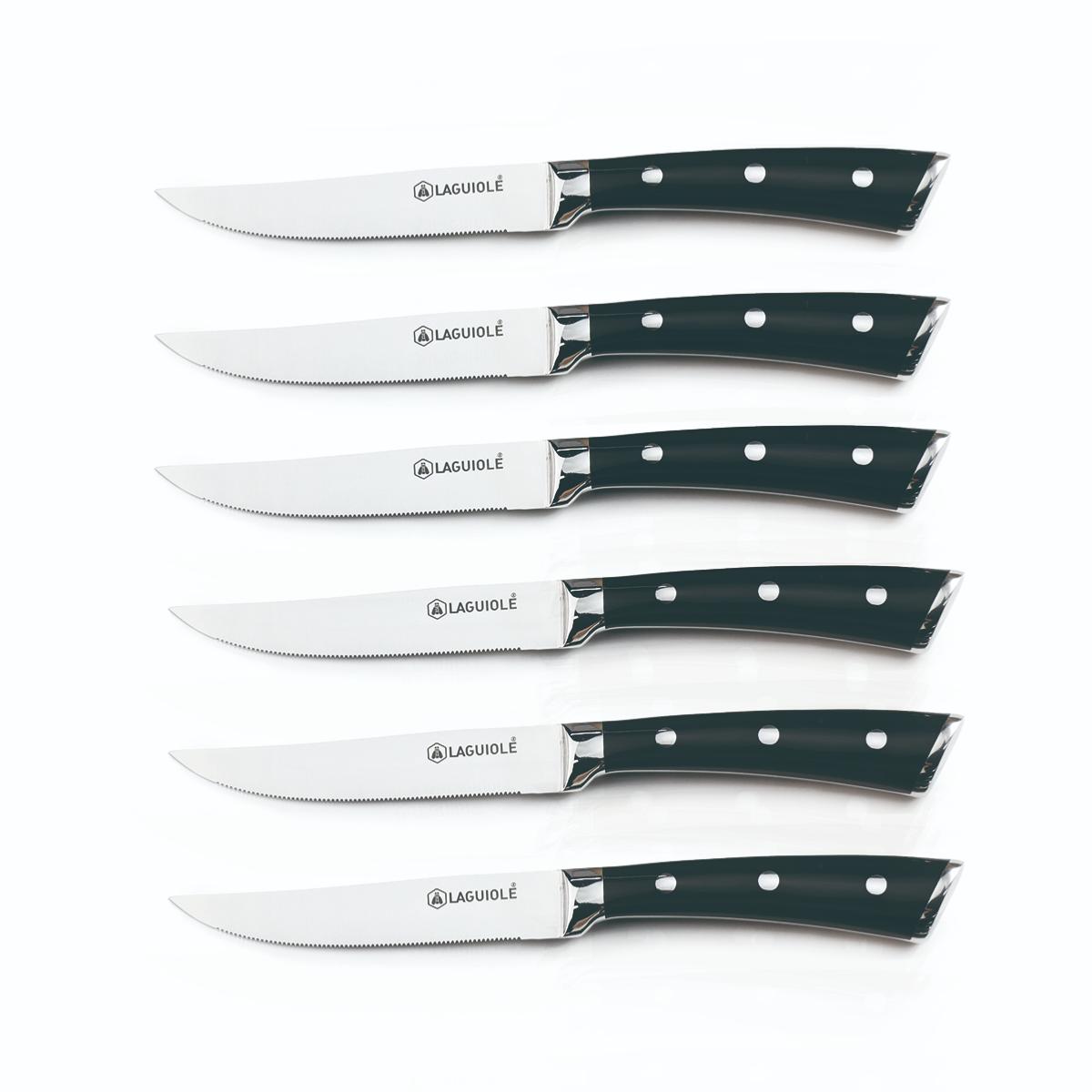 Set de 6 couteaux à steak en acier noir - "Lustrobois" couleur unique, LAGUIOLE CUISSON