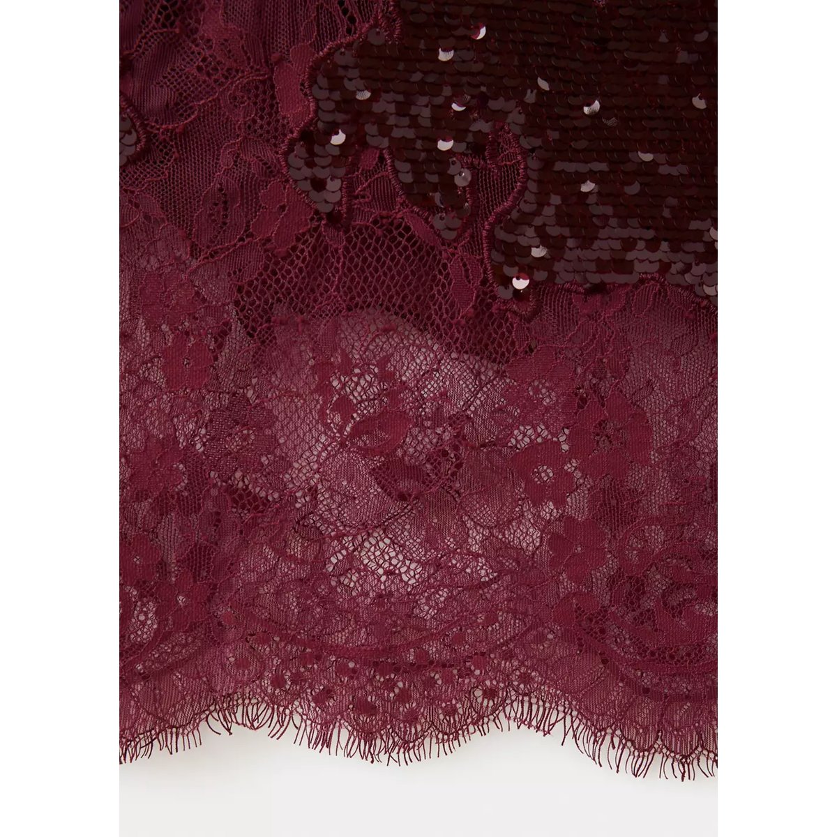 Jupe à sequins avec finition en dentelle sur le bas grenat, MANGO