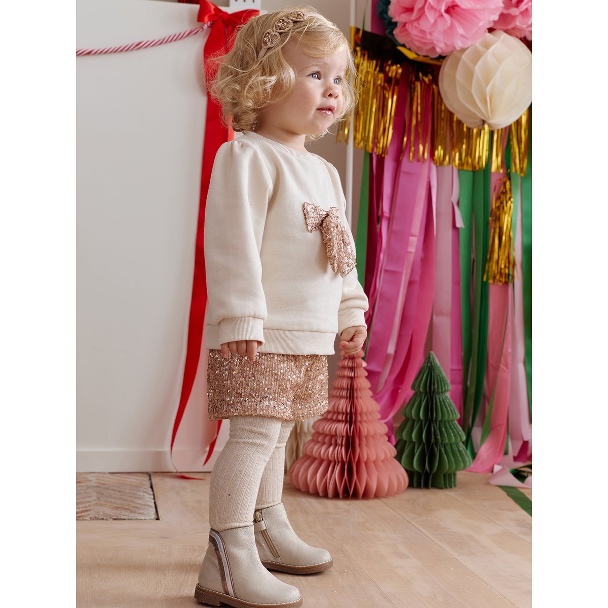 Ensemble bébé noël sweat short à sequins or, VERTBAUDET
