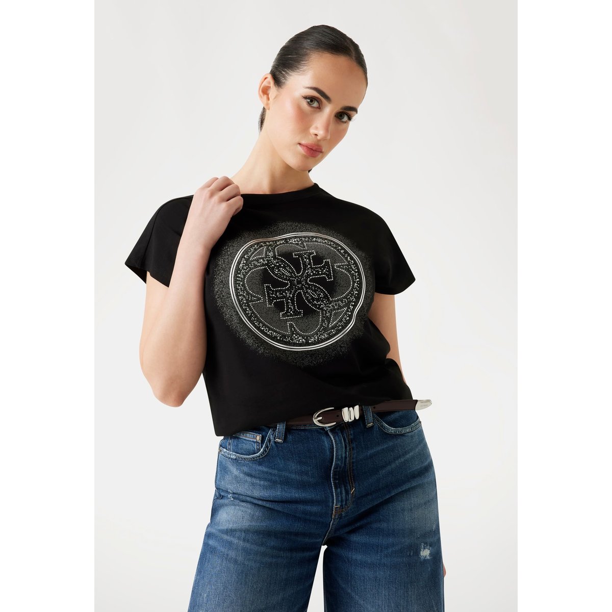 T-Shirt Logo 4G Coupe Slim noir, GUESS