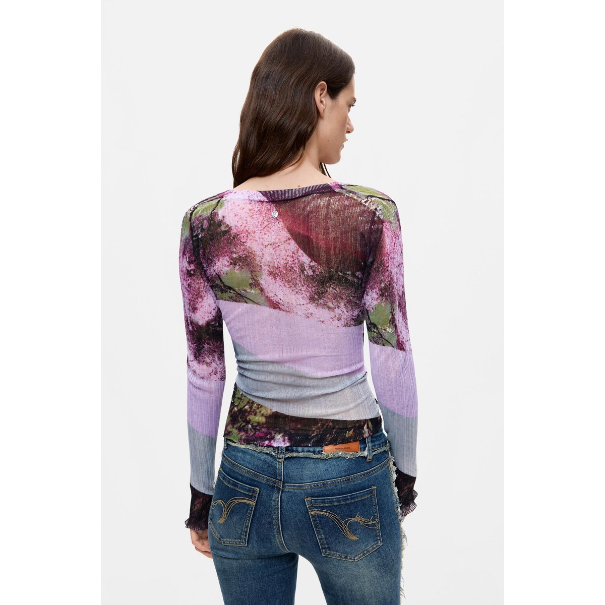 Pull à col en V imprimé rouge, DESIGUAL