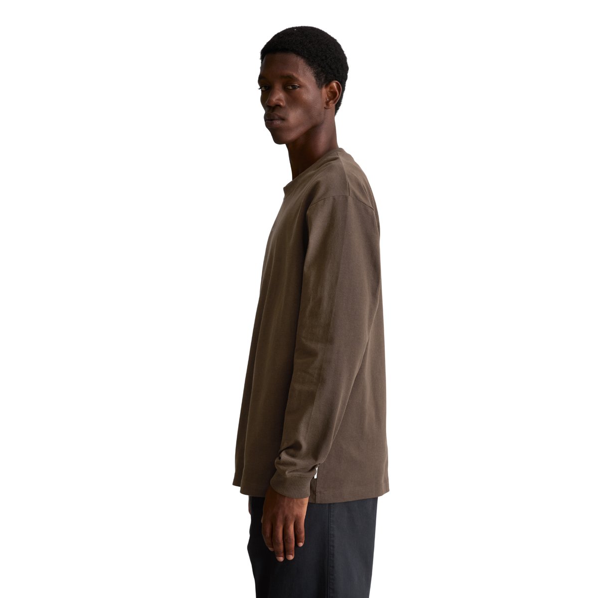 T-shirt à manches longues épais et ample en coton biologique marron, MARC O’POLO DENIM