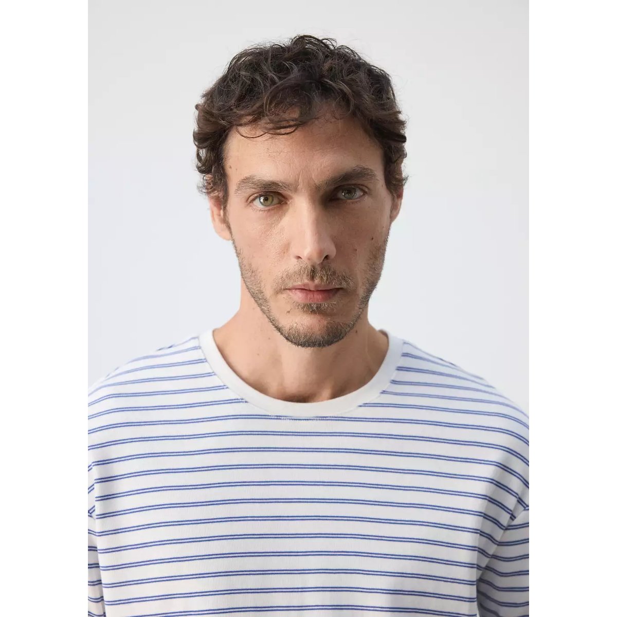 T-shirt 100 % coton rayures blanc, MANGO MAN