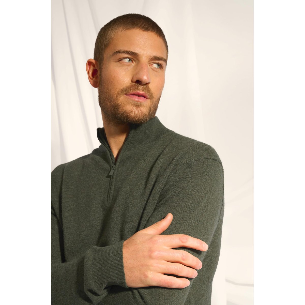 Pull Camionneur Kaki Chiné Nour kaki chiné, JUST CASHMERE