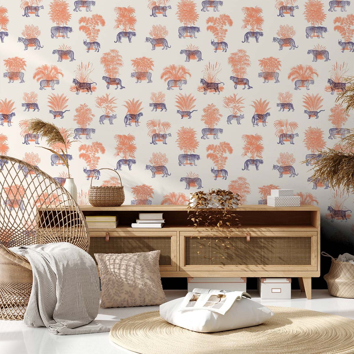 Papier peint tigre en toile de jouy intissé, HEXOA