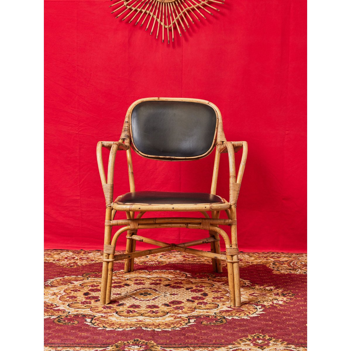 Paire de fauteuils en osier et cuir  Ernest N°711 - Bon état noir, DEBONGOUT