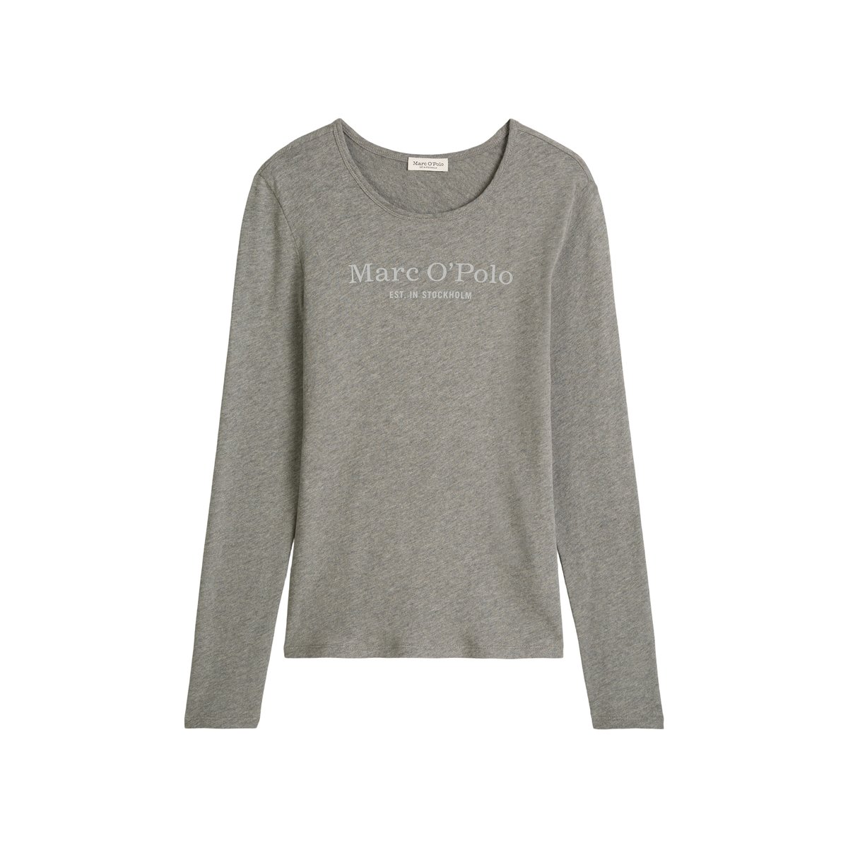 T-shirt long à logo regular en jersey slub gris, MARC O'POLO