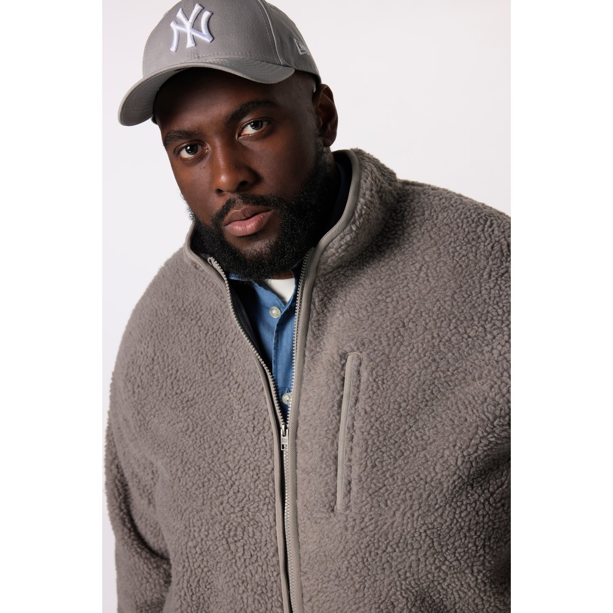 Veste esprit Teddy américain gris foncé, STHUGE