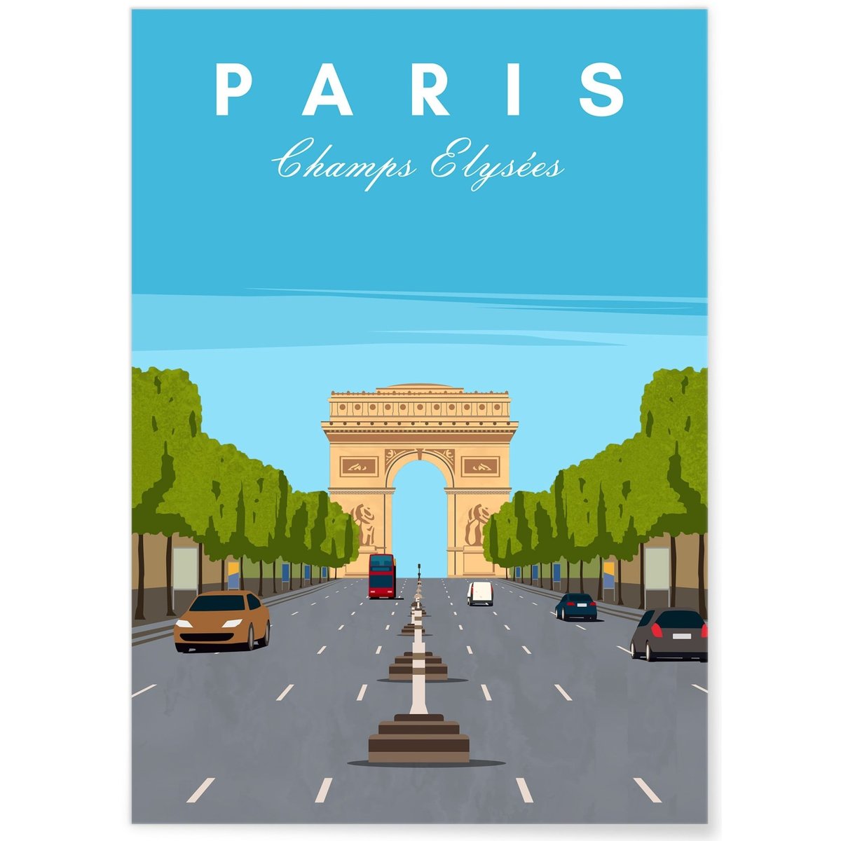 Affiche ville Paris - Champs Elysées blanc, L'AFFICHERIE