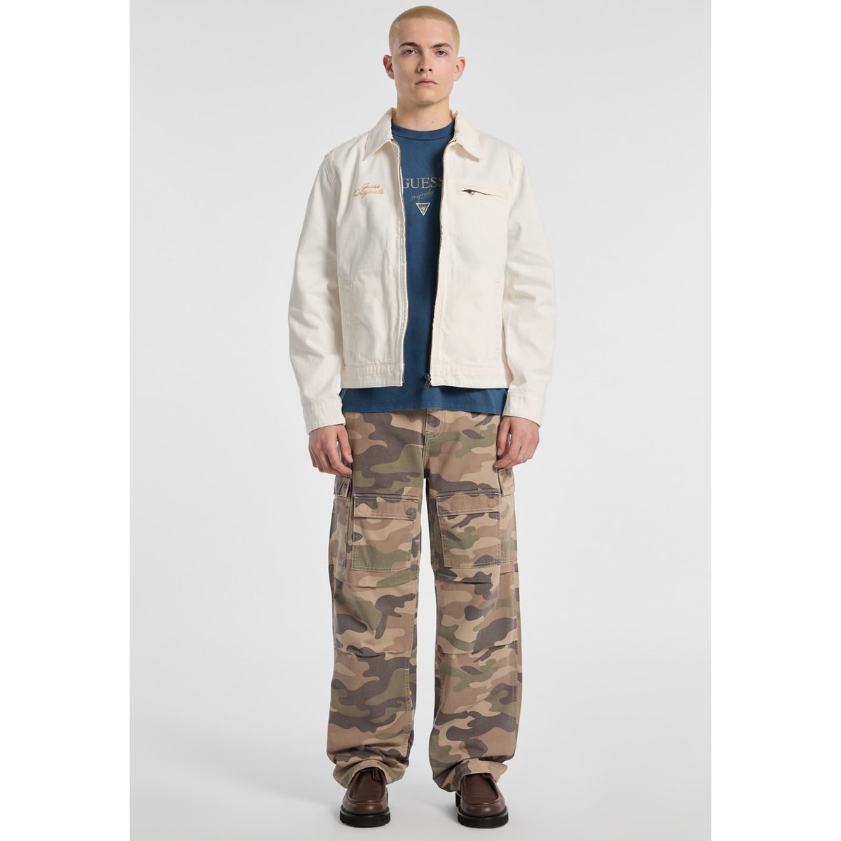 Veste En Jean Entièrement Zippée blanc, GUESS