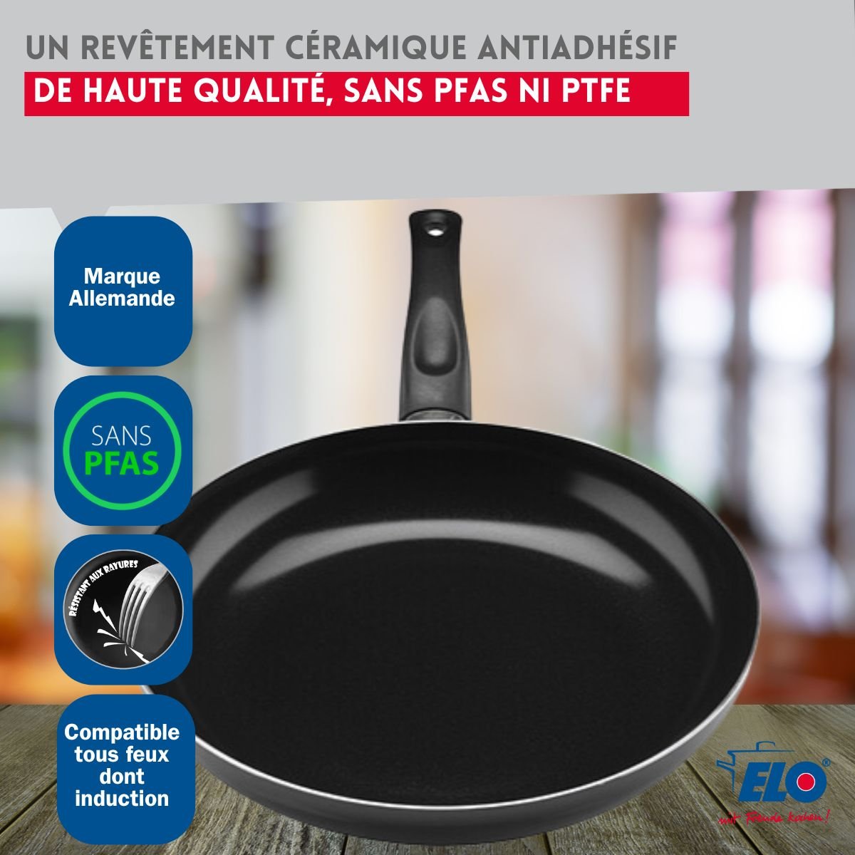 Batterie 3 poêles 20/28/32cm + 2 faitouts 16/24cm PRIMA BRILLANT noir, ELO