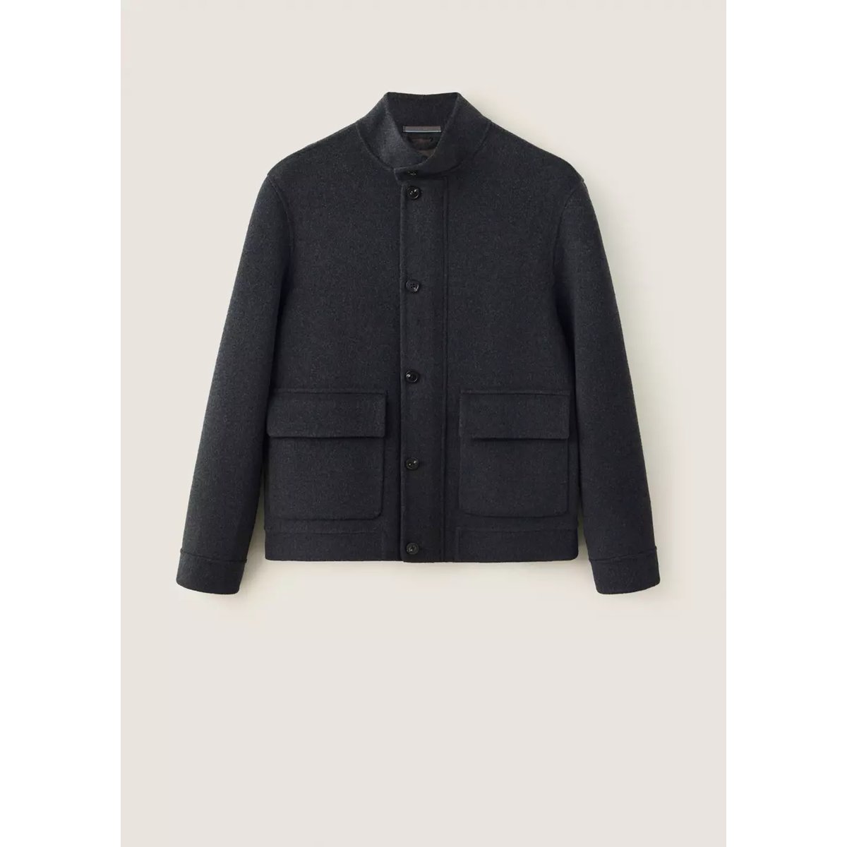 Veste en mélange laine-cachemire à col montant avec bandeau gris chiné foncé, MANGO MAN
