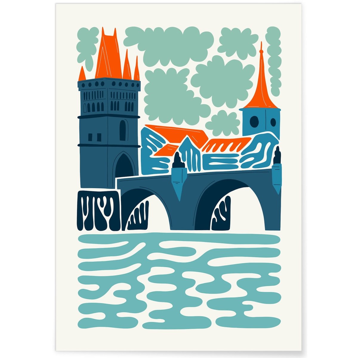 Affiche Prague Charles Bridge blanc, L'AFFICHERIE