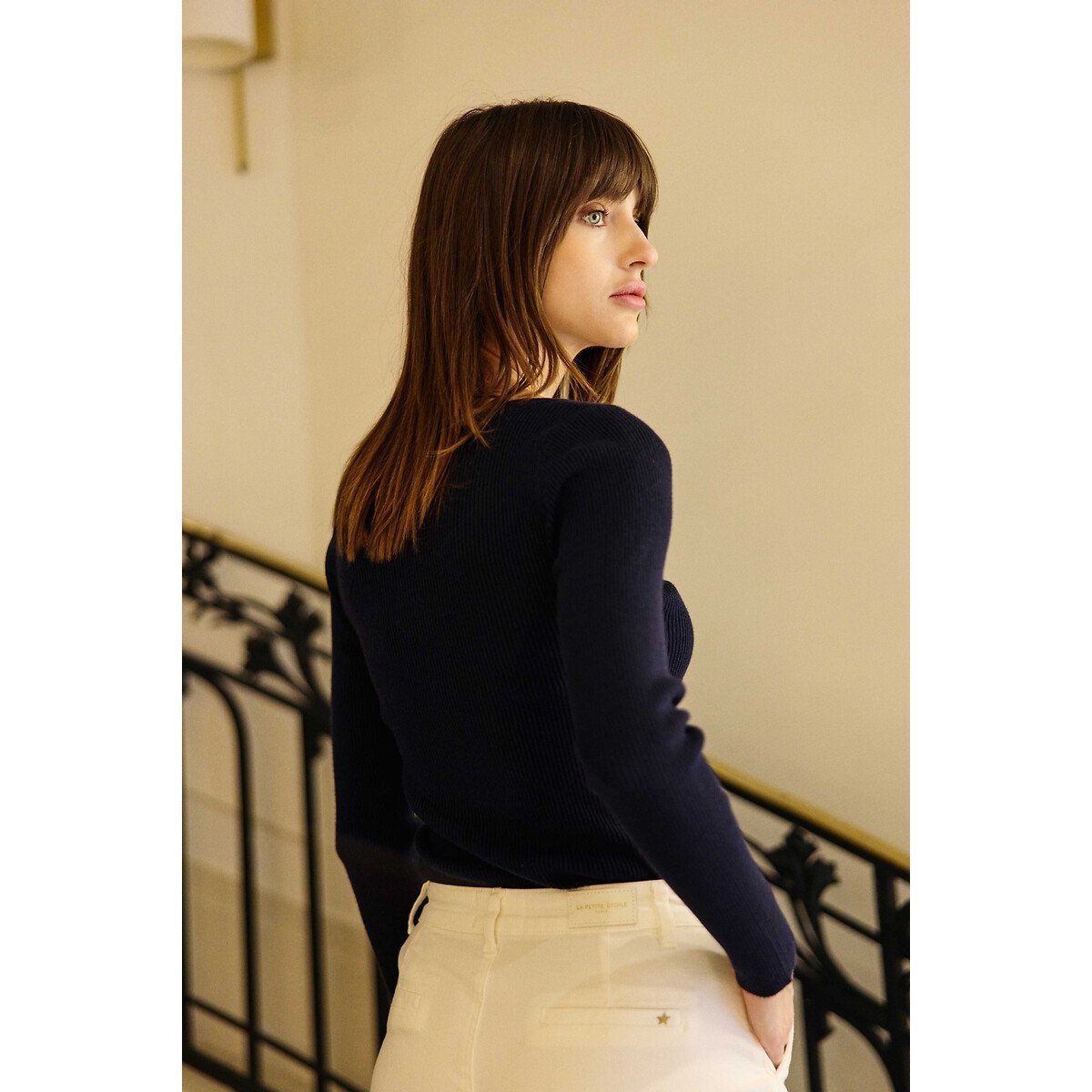 Pull col rond en maille côtelée, MANAT marine, LA PETITE ETOILE